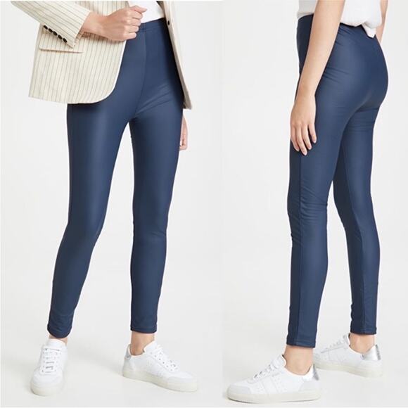 Plush Pants - Plush Navy Blue Faux Leather Polar Fleece Lined Liquid Leggings Small New